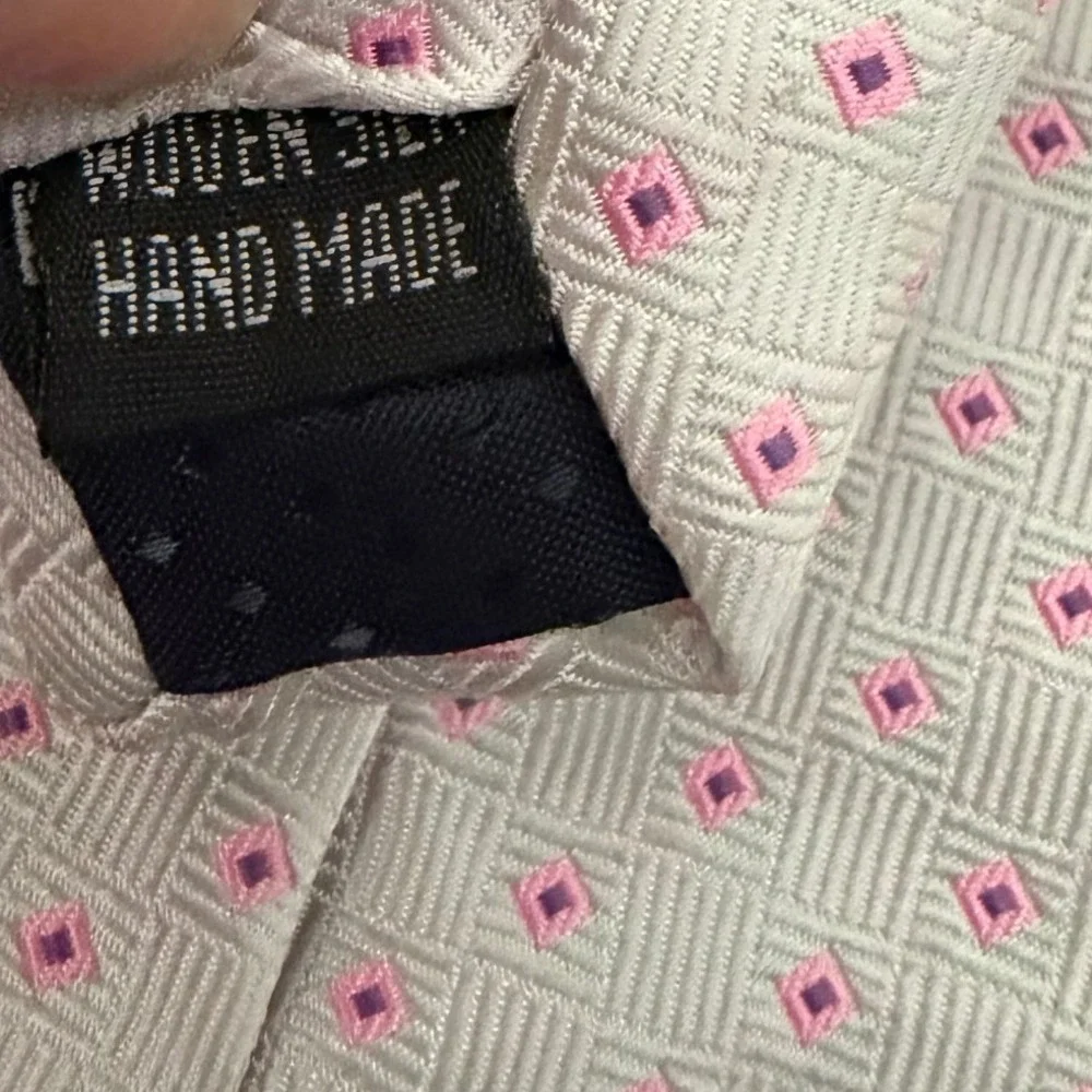 Paolo Davide Necktie Men Grey Pink Silk Diamond Hand Made Ivy League Preppy